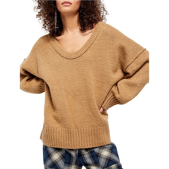 Free People Sweaters - Free People Brookside Tunic V Neck Sweater, Desert Brown - Size S